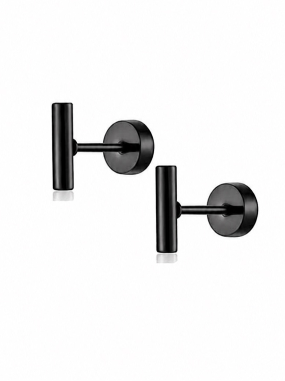 Tiny Black Bar Flat Back Stud Earrings 20G
